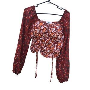 Madden NYC Size Large (L) Fun Fall Top Crop Long Sleeve Tie